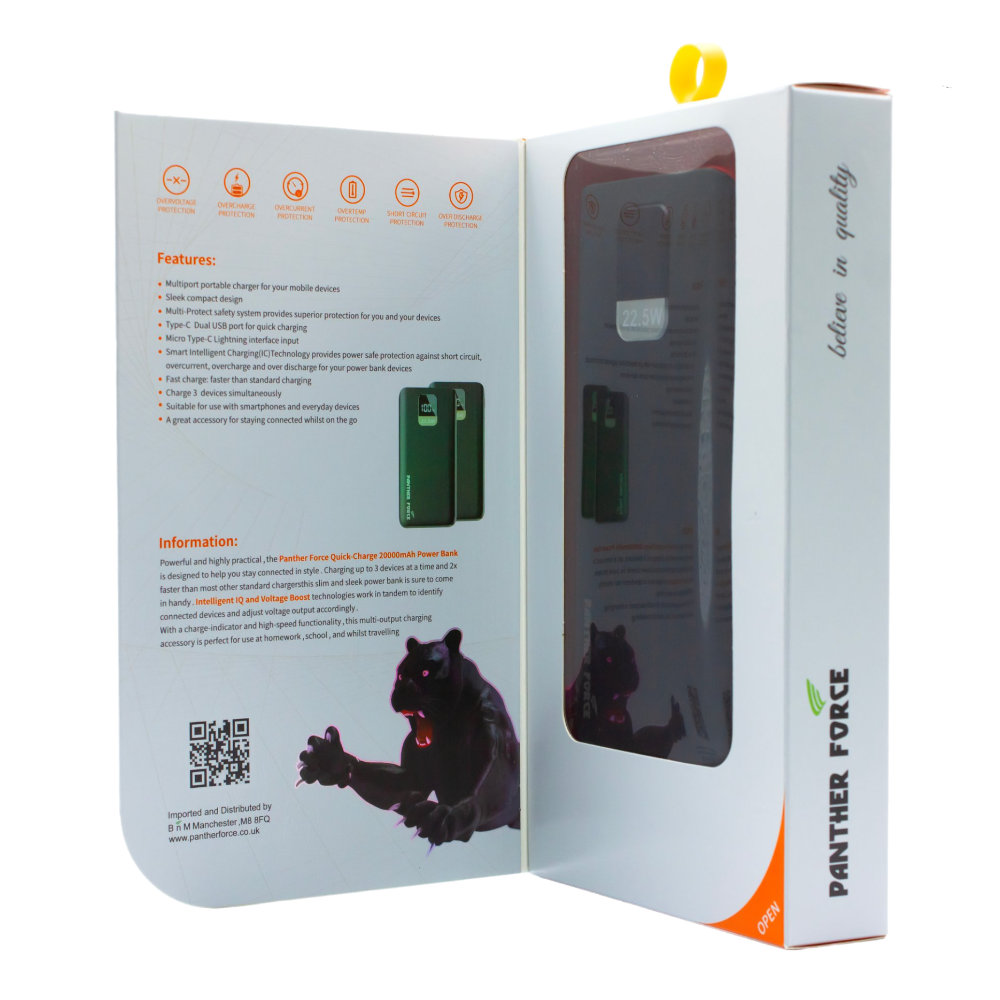 Panther Force PD3.0 20000mAh Power Bank - PF81 //Fast Charging, Dual Output Ports, Compact & Portable, Smart Protection Panther Force PD3.0 20000mAh Power Bank - PF81 //Fast Charging, Dual Output Ports, Compact & Portable, Smart Protection